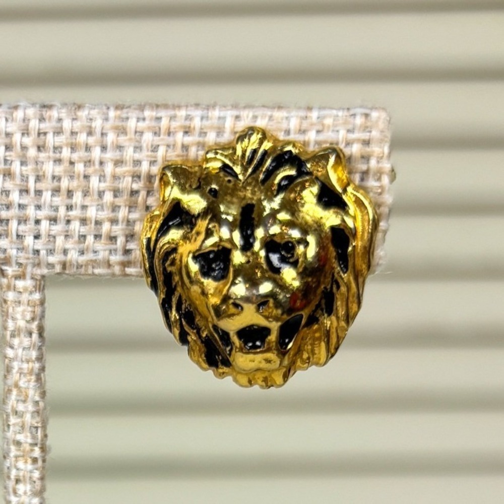 Statement‎ Anne Klein Gold Lion Head Earrings Vintage Clip On Screw Back - Picture 3 of 6
